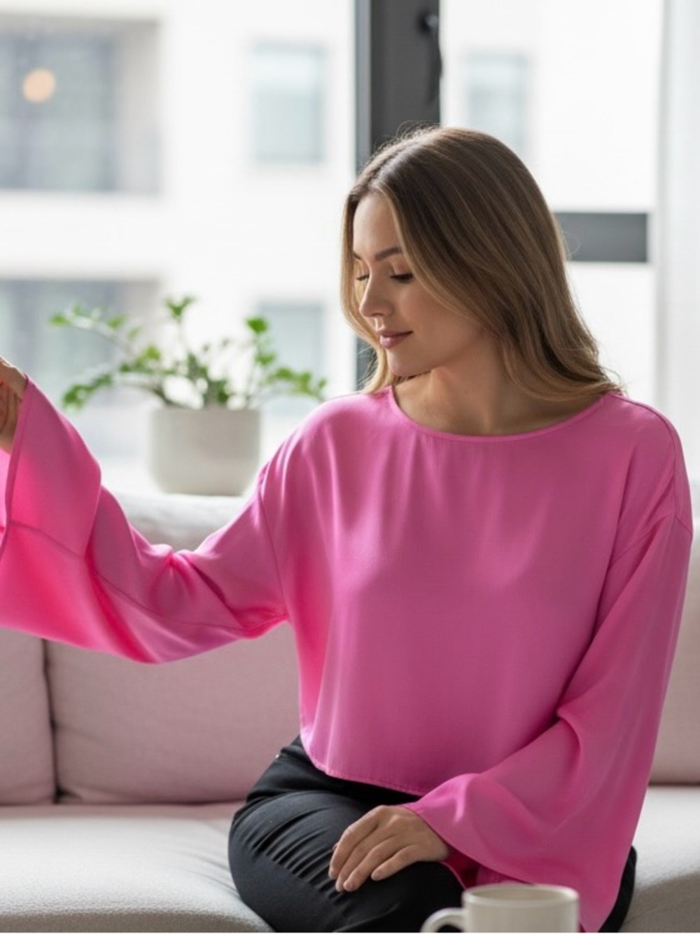 NWT Women’s Bubblegum Pink Long-Sleeve Blouse